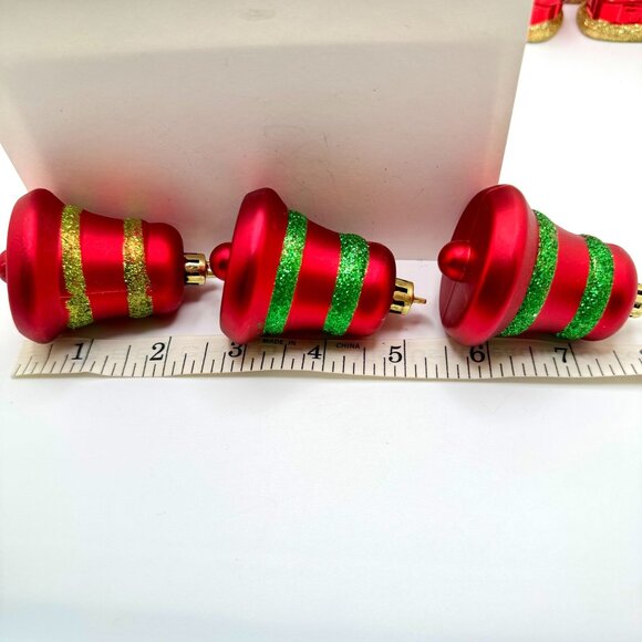 Vintage Red Gold Green Set of 6 Christmas Ornaments Gingerbread House Bells - Picture 7 of 7